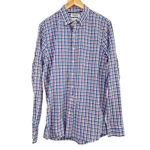 Goodthreads Chambray Large Tall Long Button Down Blue Plaid Shirt Long Sleeve